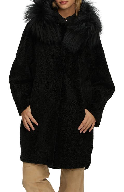 Reversible Genuine Shearling Stroller with Genuine Shearling Hood Trim