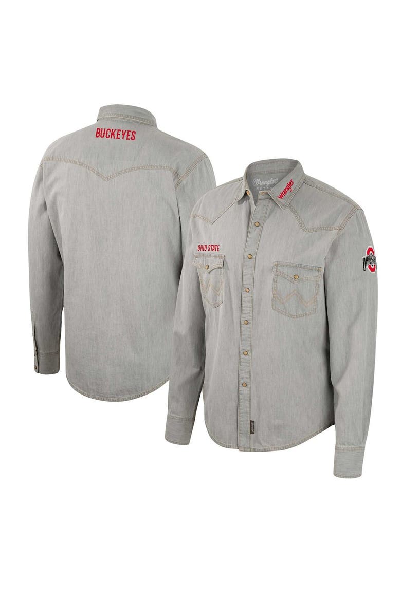 Men's Colosseum x Wrangler Gray Ohio State Buckeyes Cowboy Cut Western Full-Snap Long Sleeve Shirt, Main, color, Gray