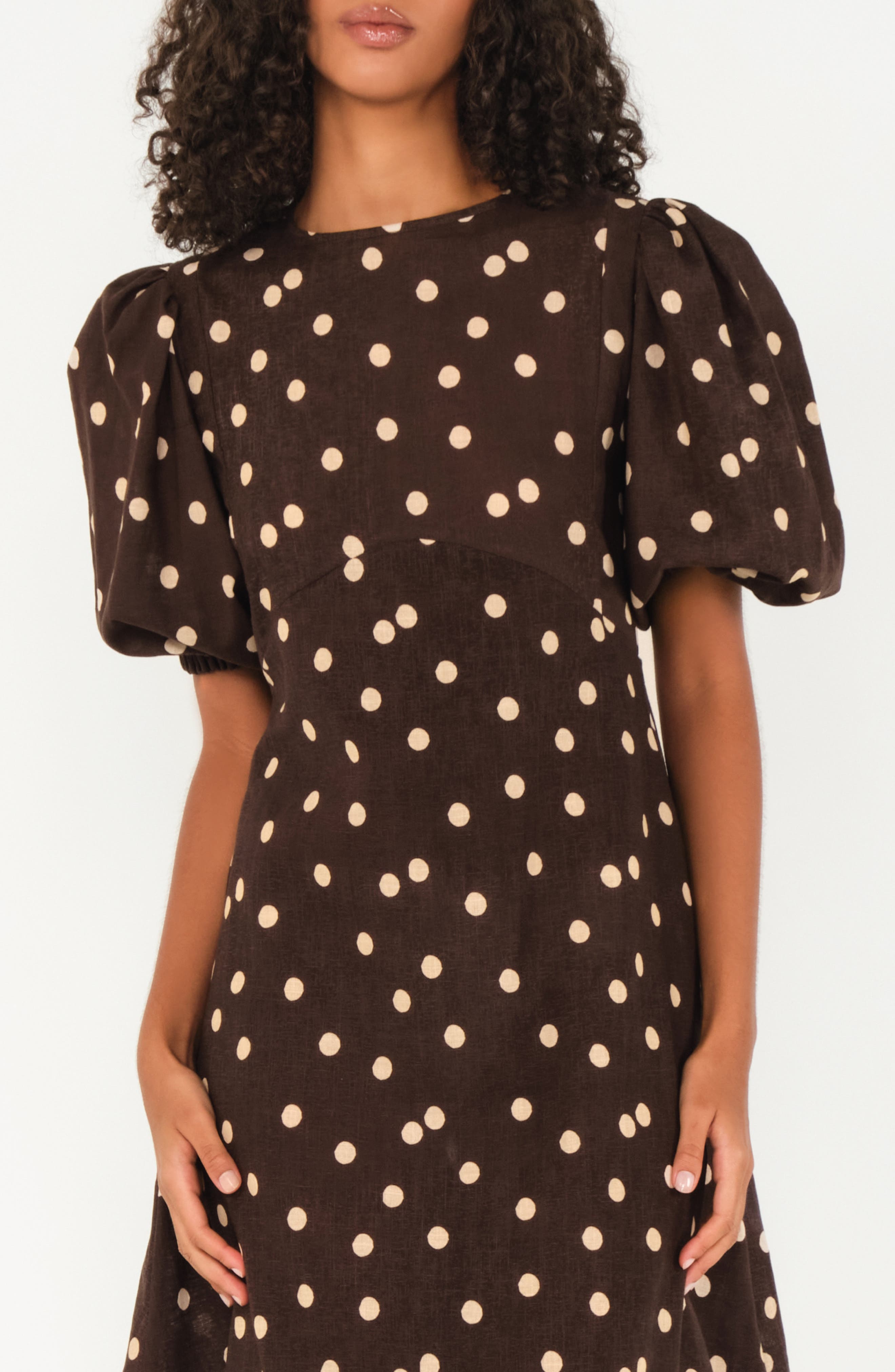 The Lulo Project The Dawn Dot Puff Sleeve Linen & Cotton Maxi