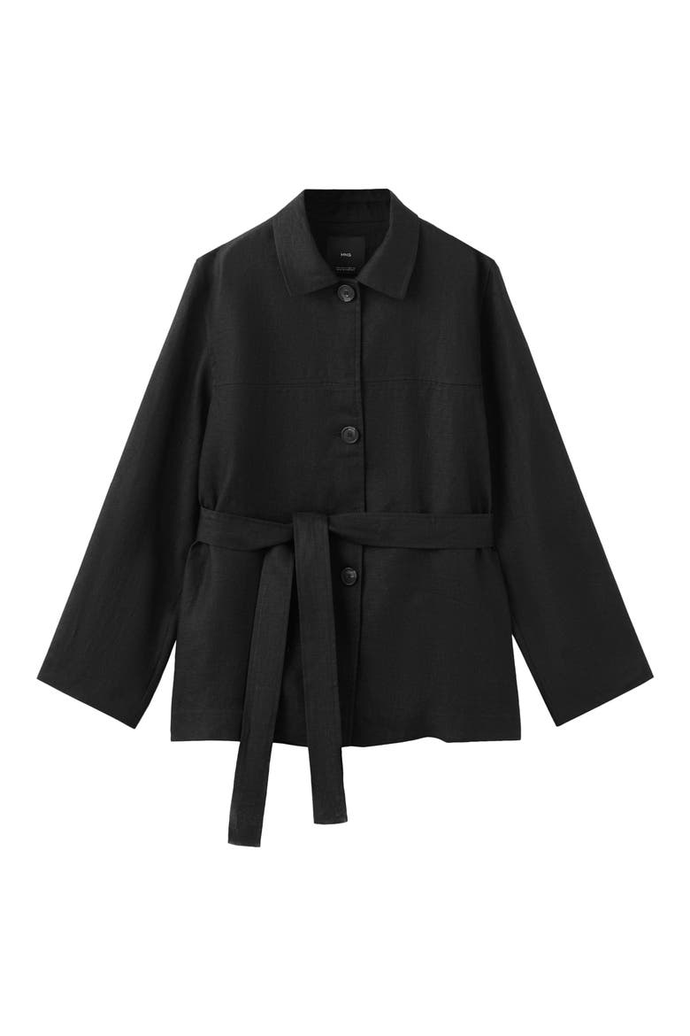 Belted Linen Jacket, Alternate, color, BLACK