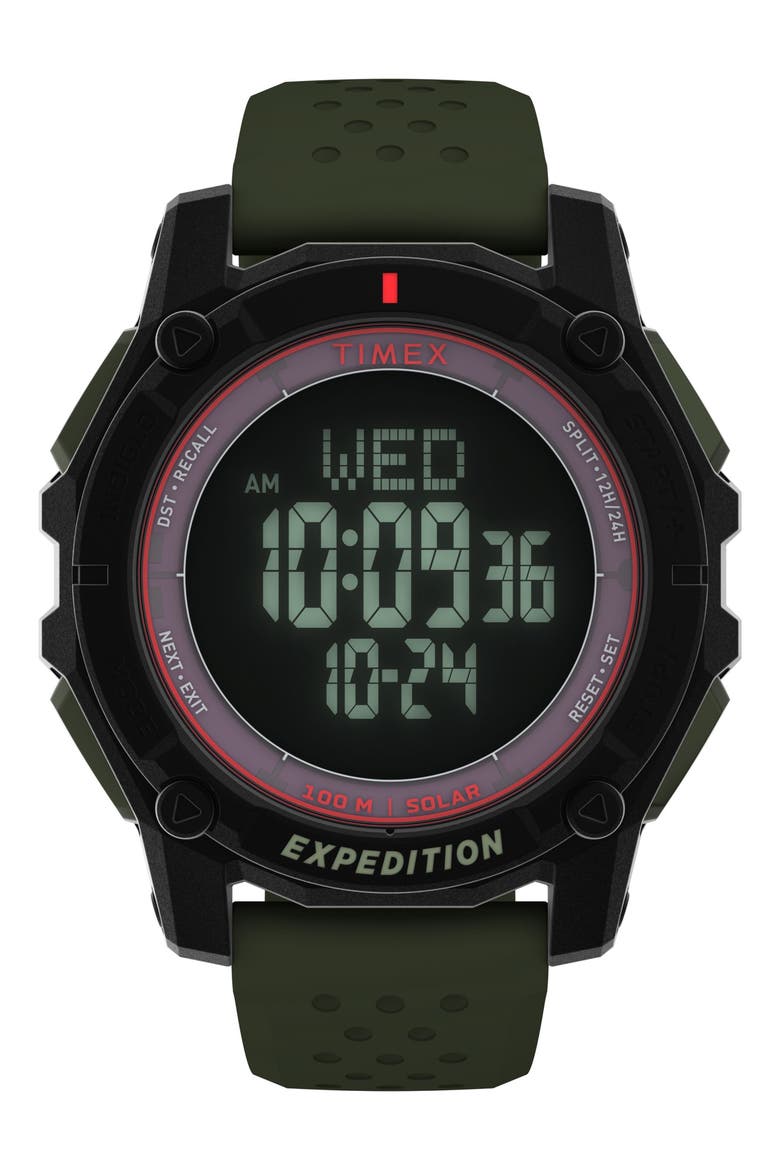 Expedition Ridge Solar Digital Silicone Strap Watch, 49mm, Main, color, GREEN