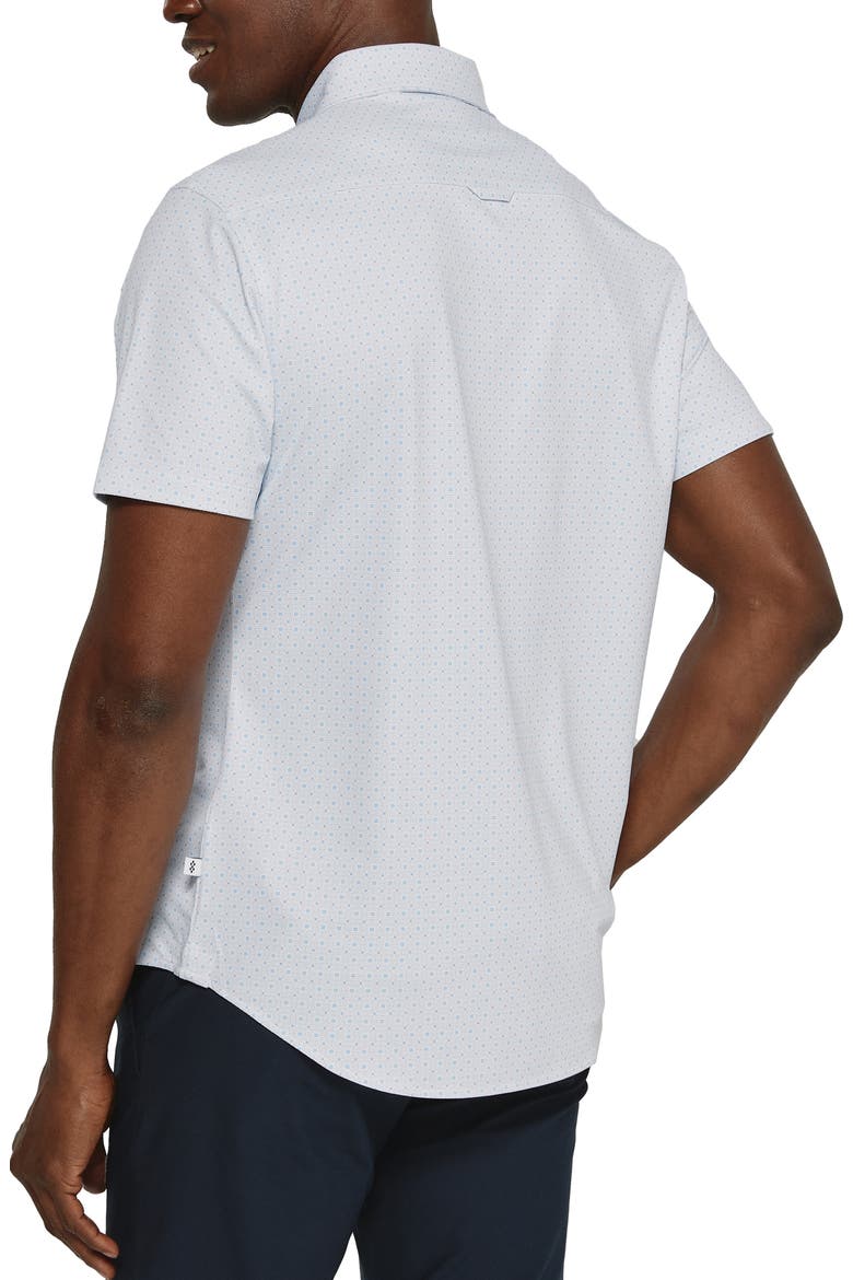 Cassian Geometric Print Short Sleeve Performance Button-Up Shirt, Alternate, color, LIGHT BLUE