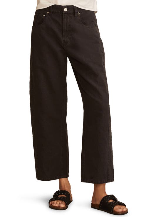 Linen Blend Ankle Barrel Leg Pants