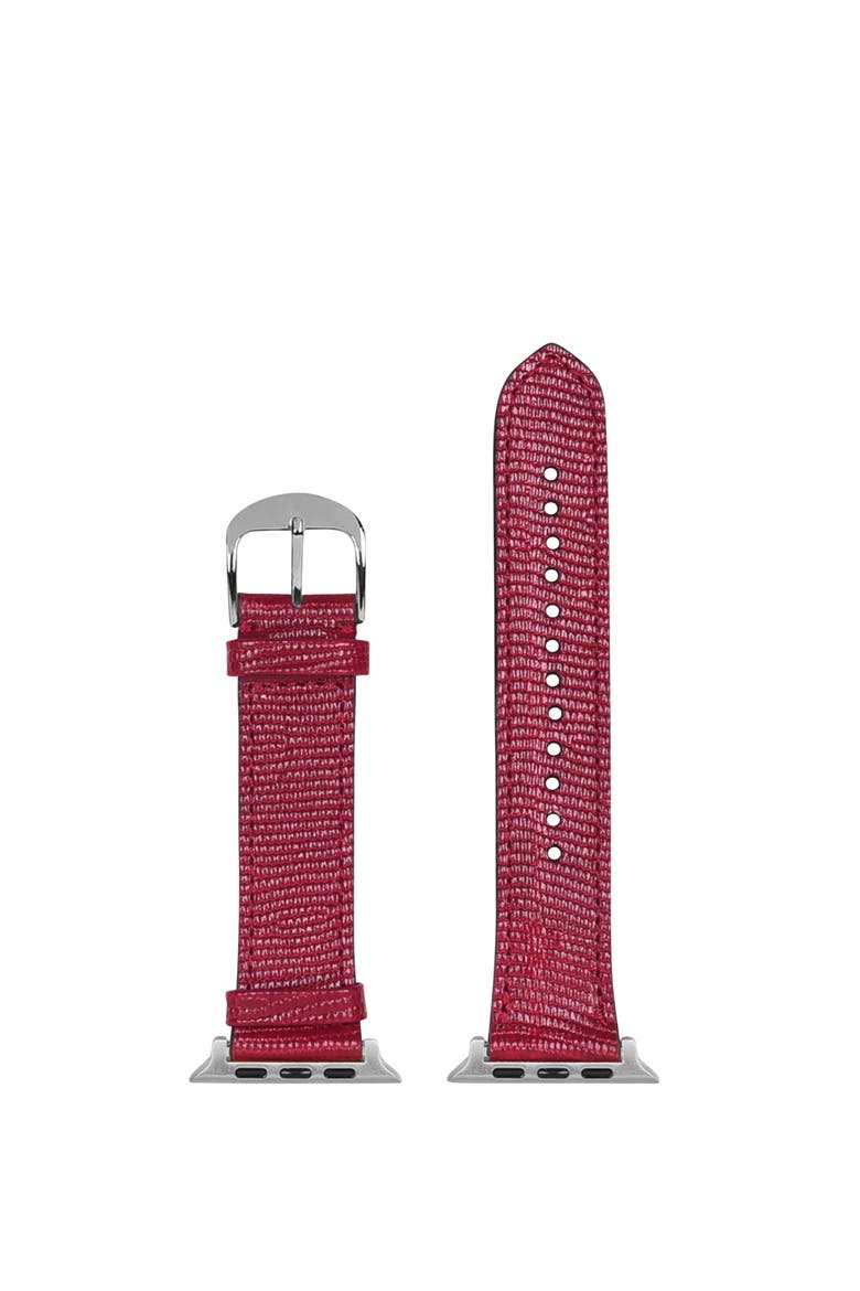 Upcycled Leather Apple Watch Band, Main, color, Red / Silver- 42/44/45/49mm