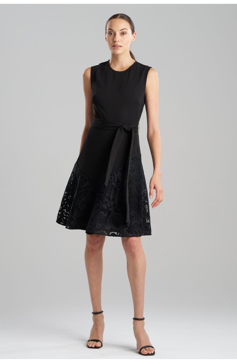 Natori SUZANI LACE Diagonal Seam Flare Dress, Main, color, Black