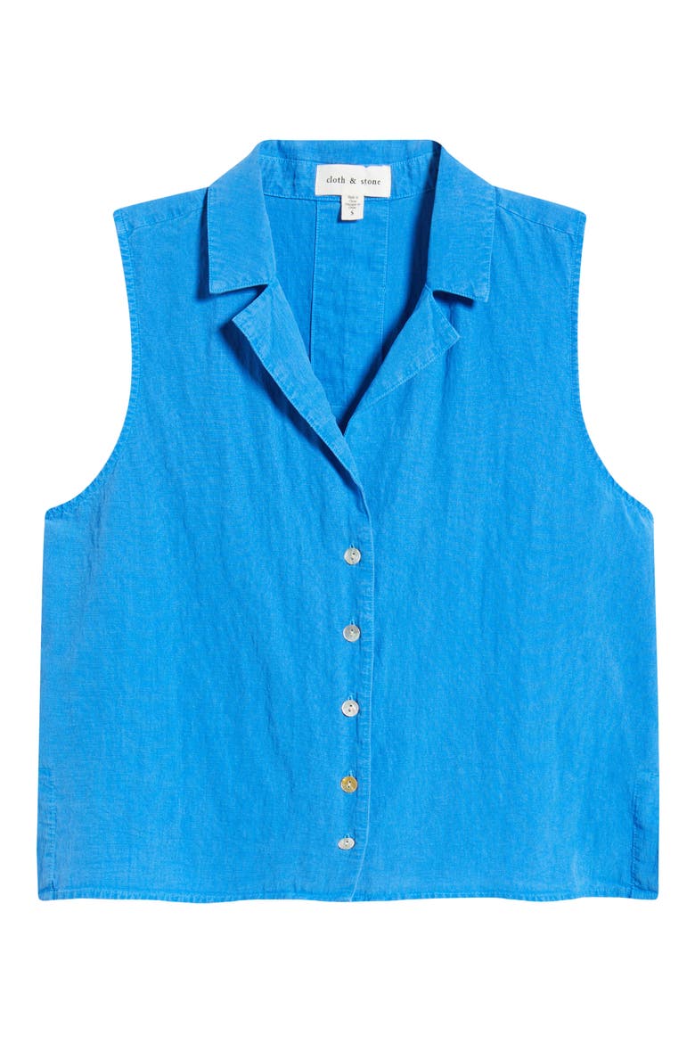 Notch Collar Sleeveless Button-Up Shirt, Alternate, color, SALTWATER