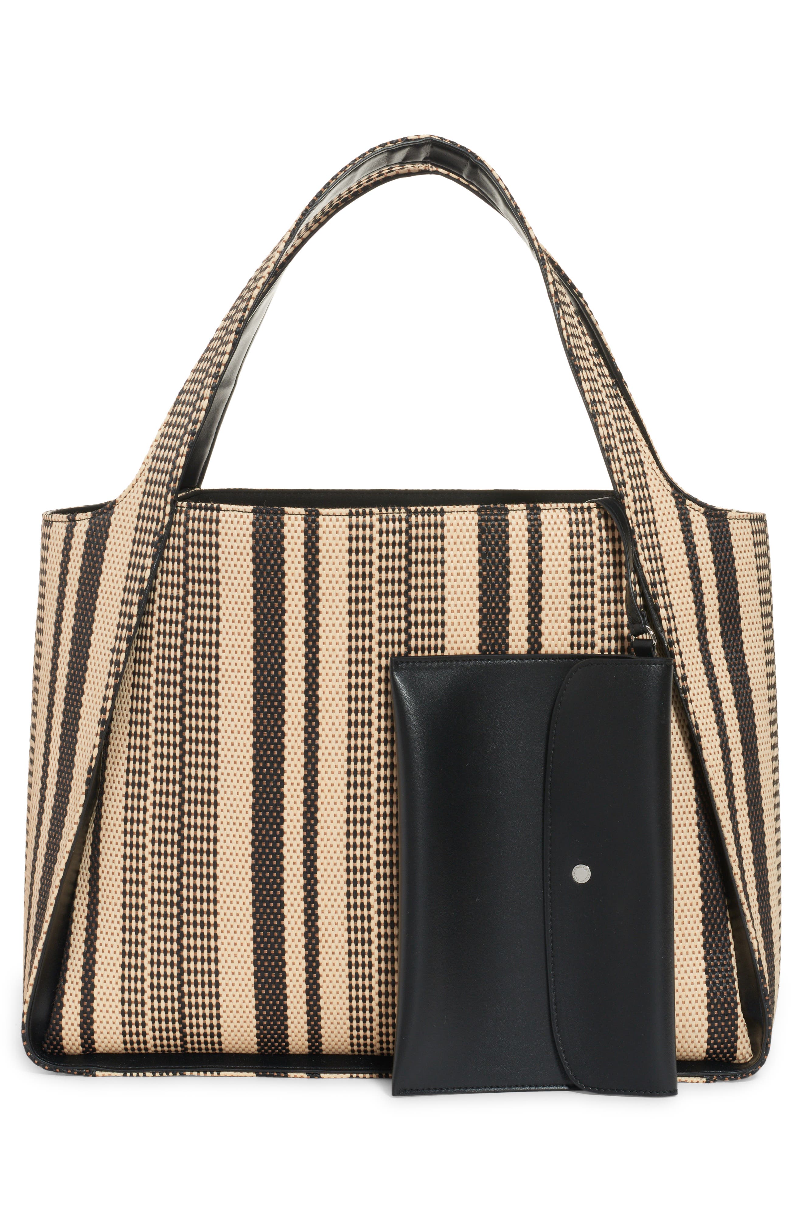 Stella McCartney Stella Logo Stripe Woven Tote, Alternate, color, 