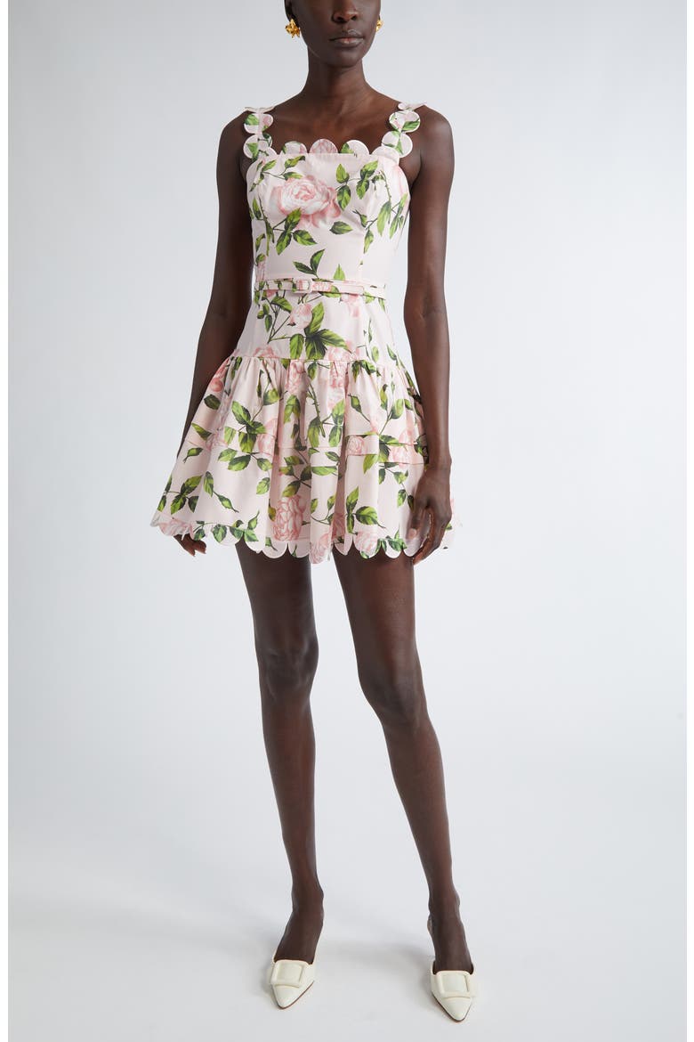 English Rose Print Belted Minidress, Main, color, PINK/ BLUSH