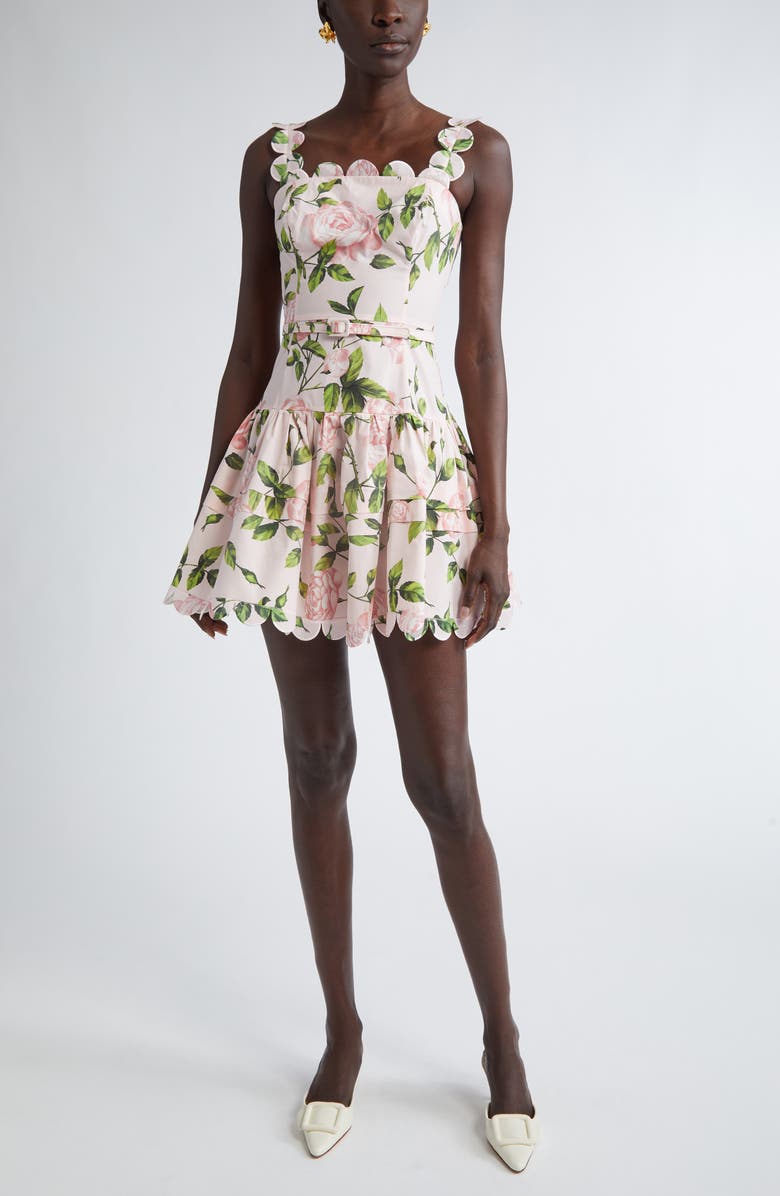 Oscar de la Renta English Rose Print Belted Minidress, Main, color, 