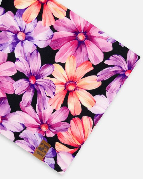Deux Par Deux Baby Girl's Printed Neck Tube Black With Pink And Orange Flowers In Black Pink And Orange Flowers