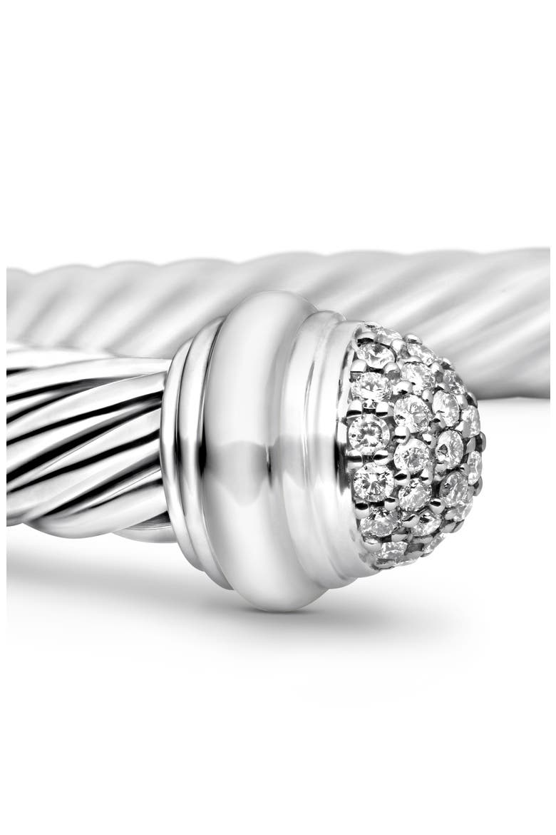 Classic Cable Bracelet in Sterling Silver with Pavé Diamond Domes, 7mm, Alternate, color, SILVER/ DIAMOND