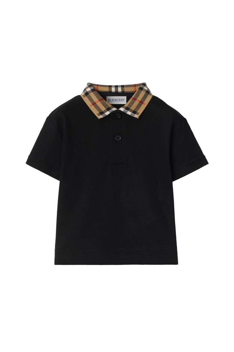 Check Collar Cotton Polo Shirt, Main, color, Black