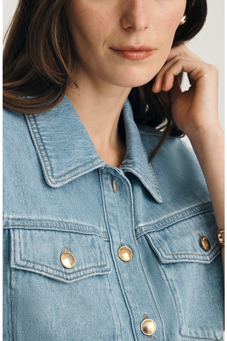 Dafne Denim Short Sleeve Button-Up, Alternate, color, LIGHT GOLD PREMIUM