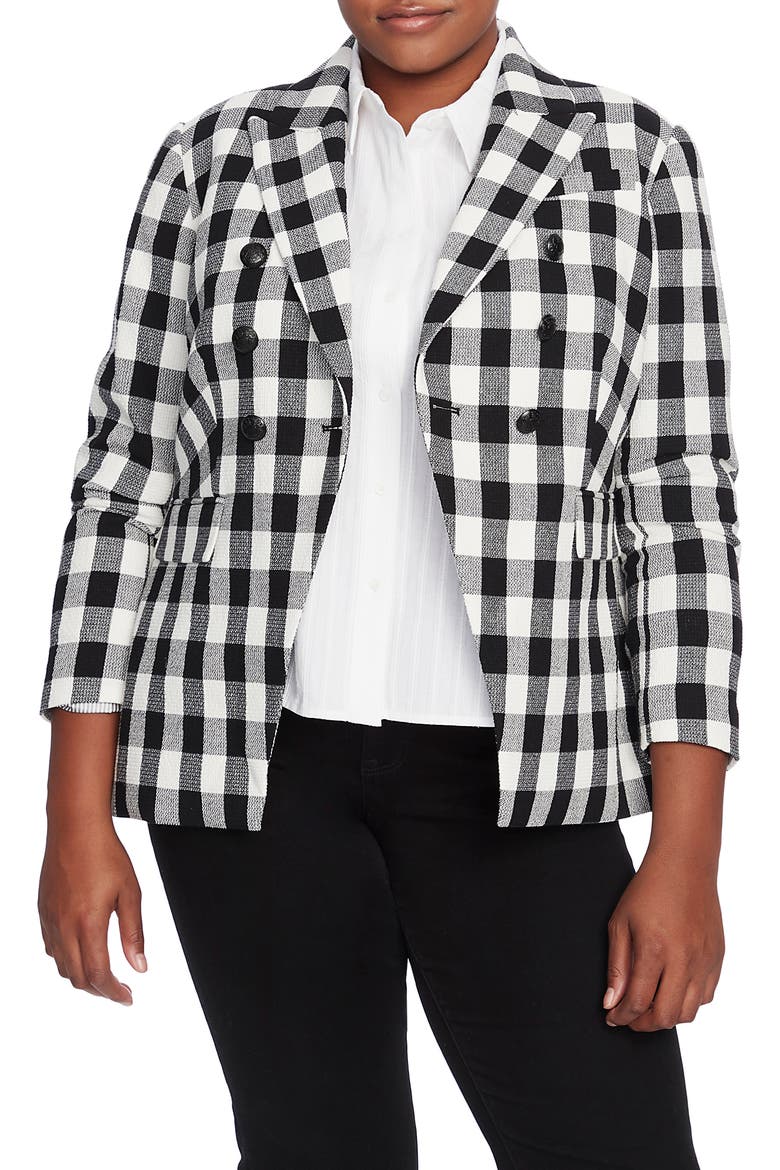 Textured Gingham Cotton Blend Blazer, Main, color, RICH BLACK