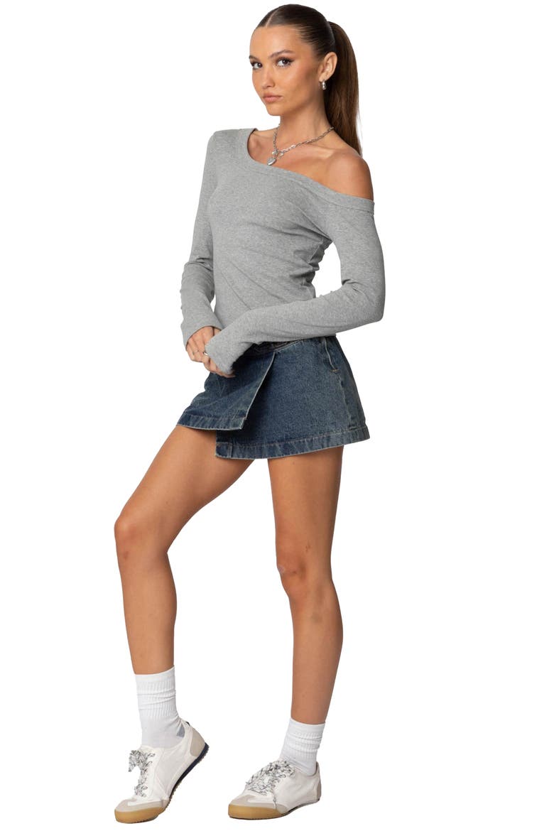 Adelaine Asymmetric One-Shoulder Long Sleeve Top, Alternate, color, GRAY-MELANGE