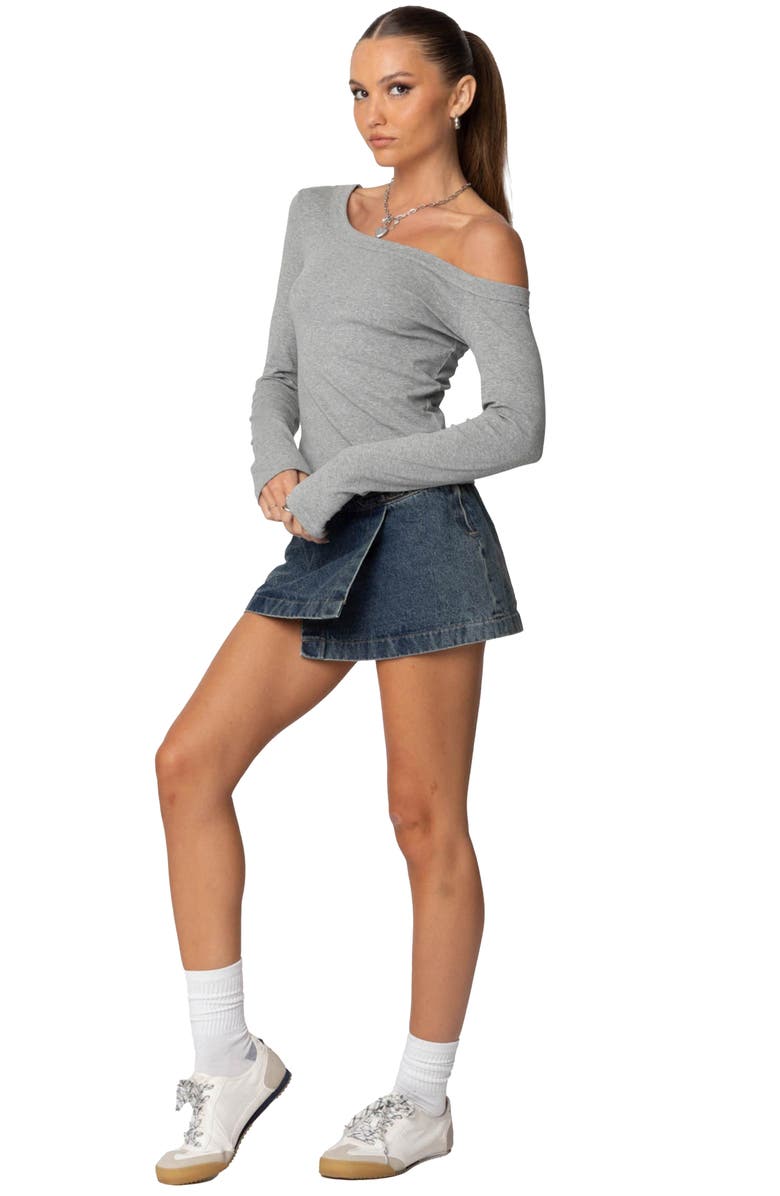 EDIKTED Adelaine Asymmetric One-Shoulder Long Sleeve Top, Alternate, color, Gray-Melange