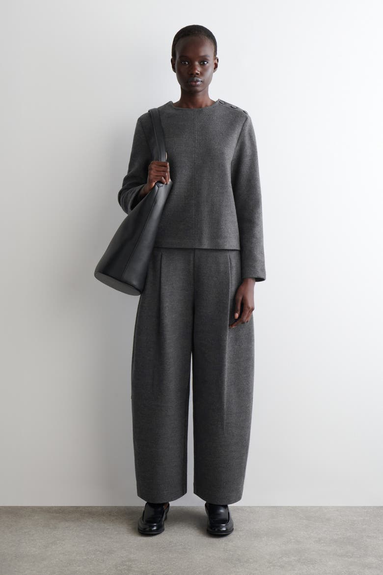 Button-Detail Boiled-Wool Sweatshirt, Alternate, color, DARK-GRAY MÉLANGE