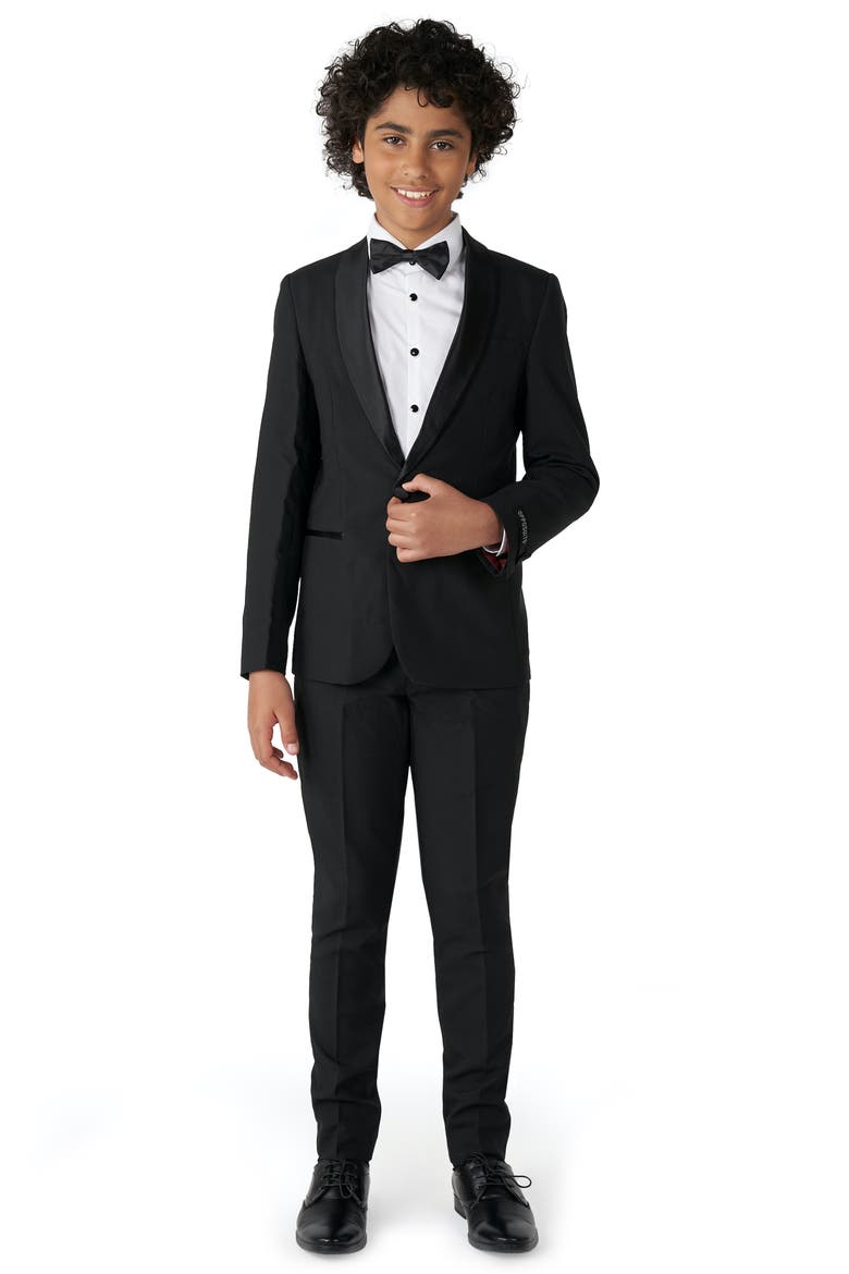 Kids' Jet Set Black Two-Piece Tuxedo Suit with Bow Tie, Main, color, BLACK