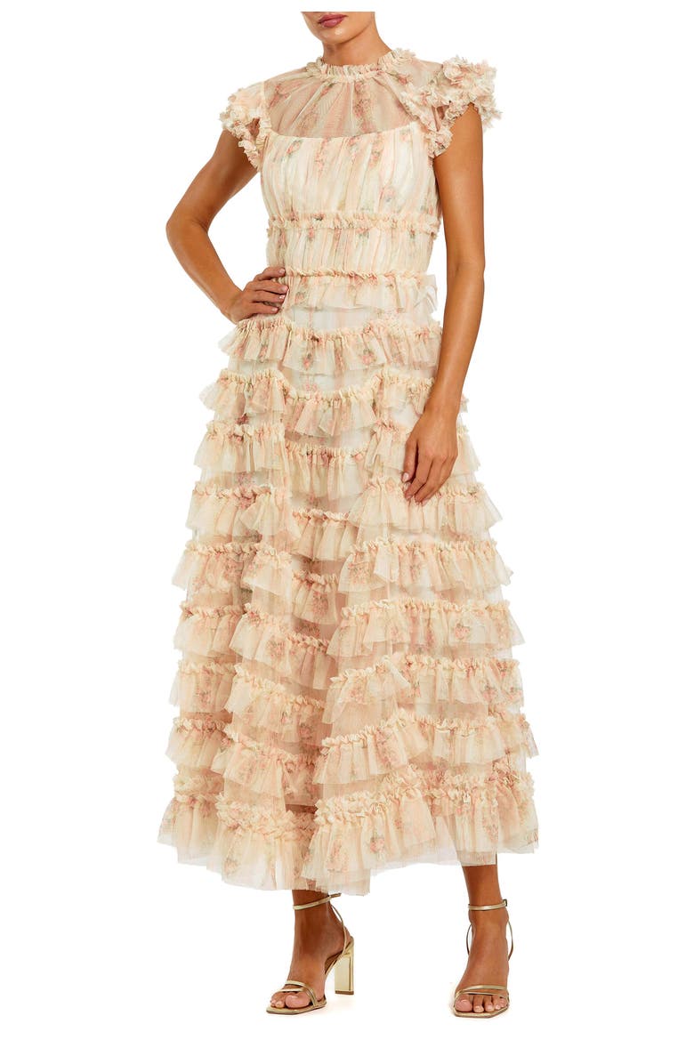 Mac Duggal Beaded Short Sleeve Crew Neck Sheath Midi Dress, Main, color, Ivory Multi