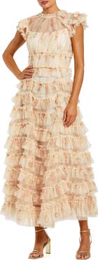 Mac Duggal Beaded Short Sleeve Crew Neck Sheath Midi Dress