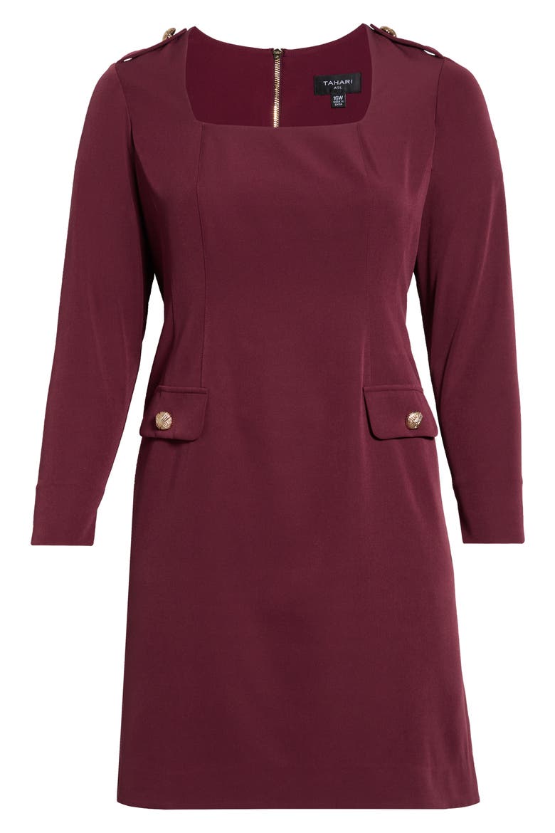 Long Sleeve Crepe Sheath Dress, Alternate, color, CRANBERRY
