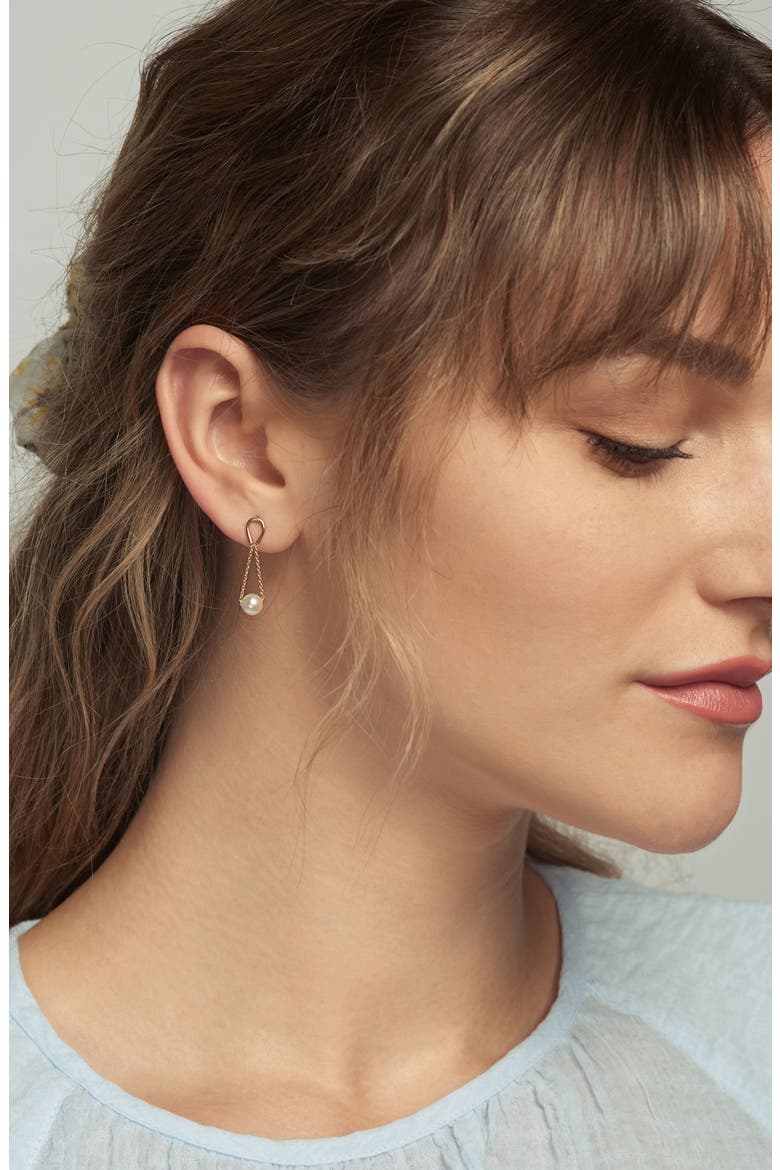 Hourglass Cultured Pearl Drop Earrings, Alternate, color, YELLOW GOLD