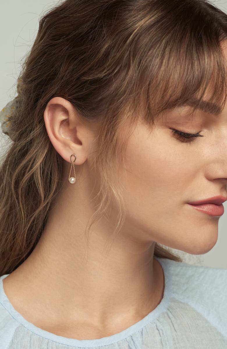 Poppy Finch Hourglass Cultured Pearl Drop Earrings, Alternate, color, Yellow Gold