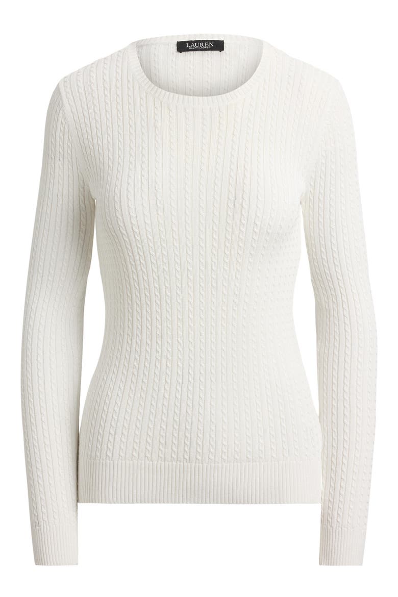 Mini Cable Crewneck Sweater, Alternate, color, WHITE