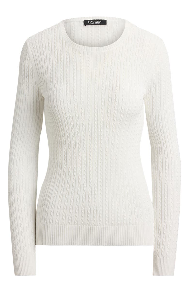 Lauren Ralph Lauren Mini Cable Crewneck Sweater, Alternate, color, White