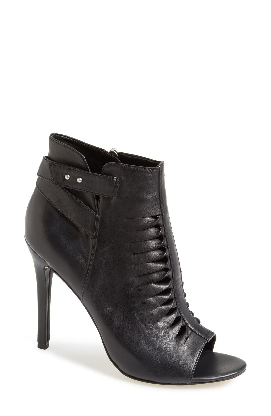 'Hallie' Leather Twisted Cutout Bootie, Main, color, BLACK LEATHER
