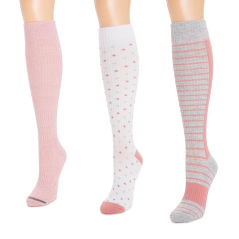 Cotton Rib Compression Knee-High Socks 3 Pair Pack Wide Size