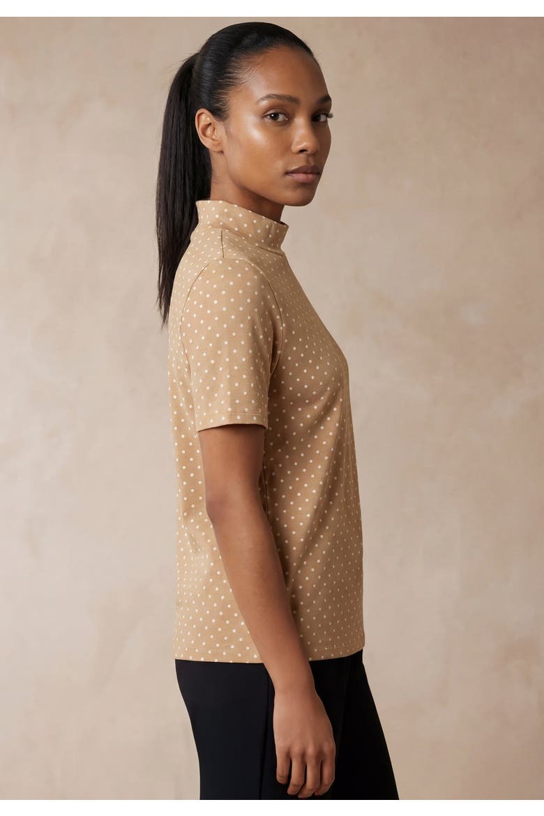 Short Sleeve Mock Neck, Alternate, color, NEW KHAKI IVORY DOT