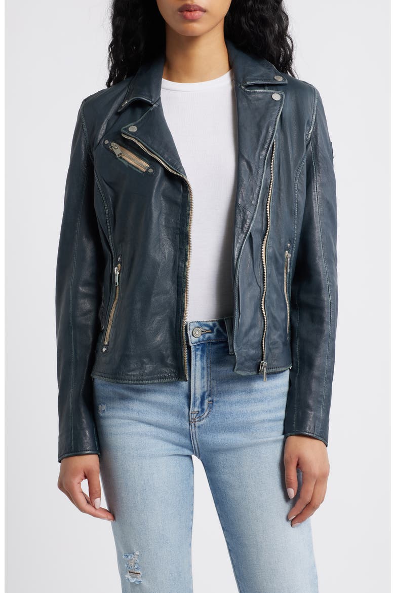 Sofia Lambskin Moto Jacket, Main, color, DENIM