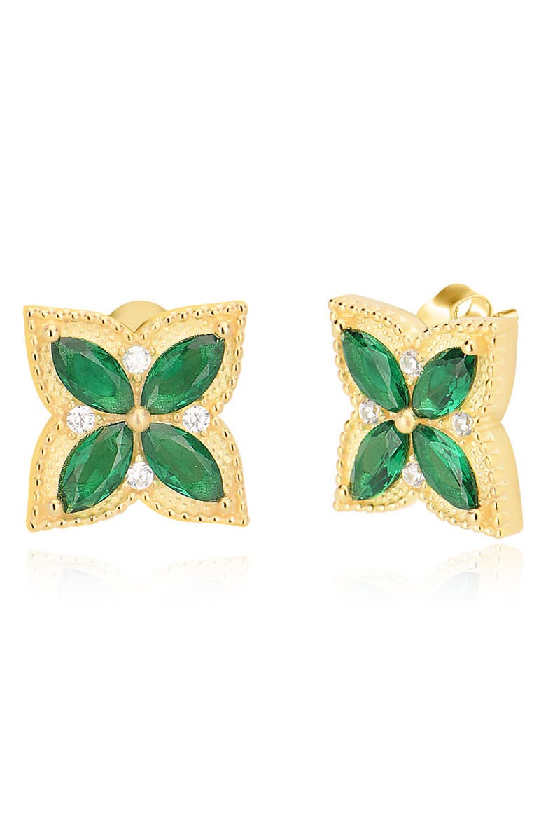 GABI RIELLE 14K Gold Plated Sterling Silver CZ Clover Stud Earrings, Main, color, 