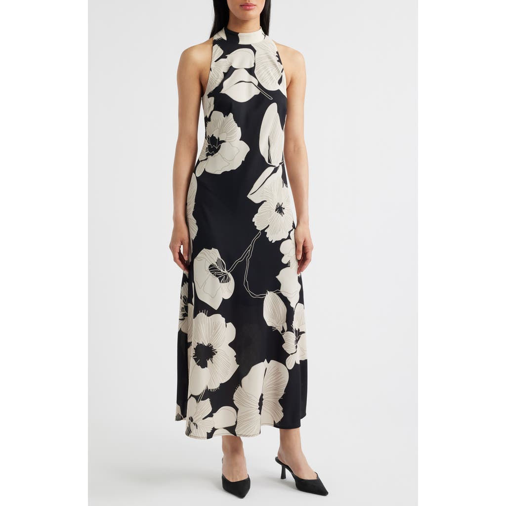 Sam Edelman Floral Print Sleeveless Dress in Black/Ecru at Nordstrom Rack, Size 12