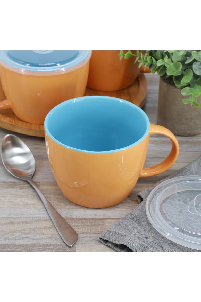 On The Go 4 Piece 25 Ounce Stoneware Soup Cup Set with Lid, Alternate, color, Orange
