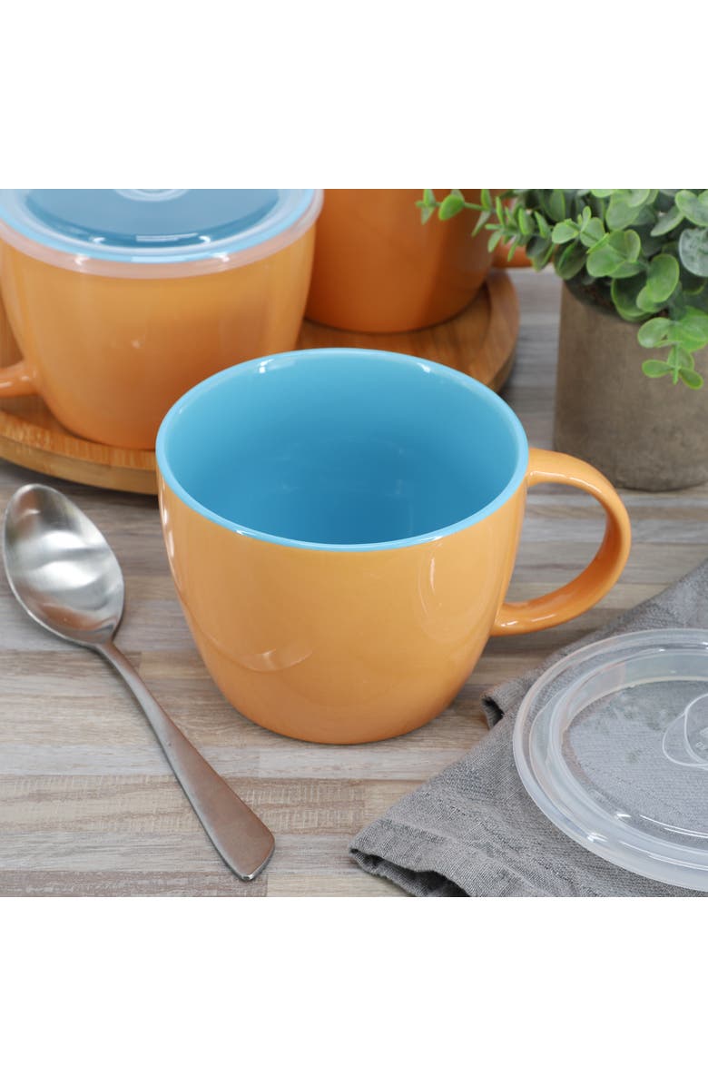 Gibson Home On The Go 4 Piece 25 Ounce Stoneware Soup Cup Set with Lid, Alternate, color, Orange