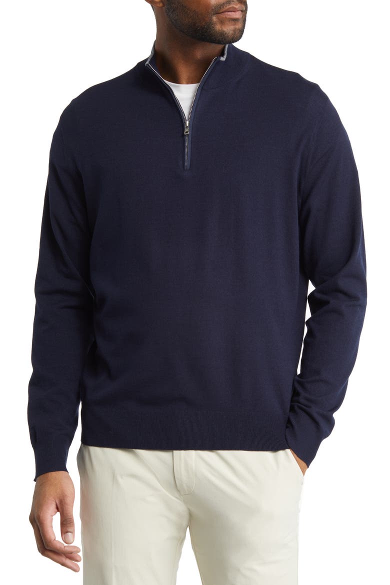 Crown Crafted Excursionist Flex Quarter Zip Merino Wool Blend Pullover, Main, color, NAVY