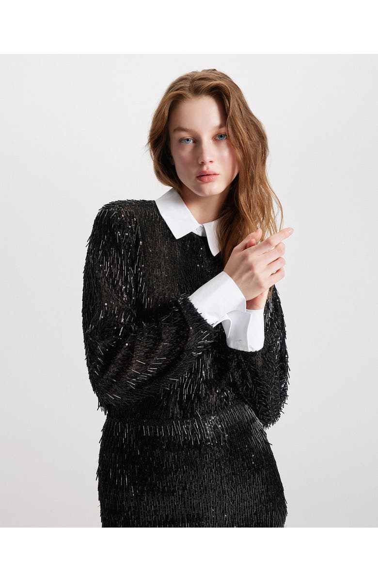 THEO The Label Kleio Sequin Collared Shirt, Alternate, color, Black