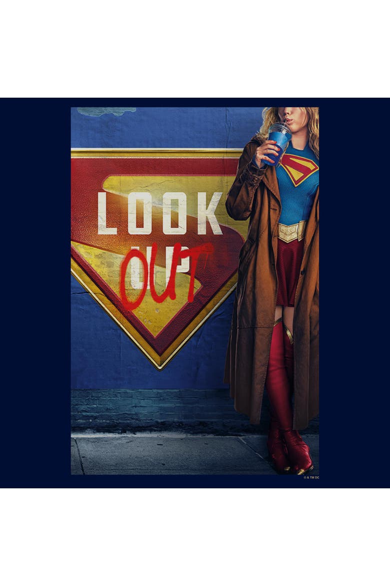 Boy's Supergirl Official Look Out Poster  Graphic T-Shirt, Alternate, color, Navy Blue
