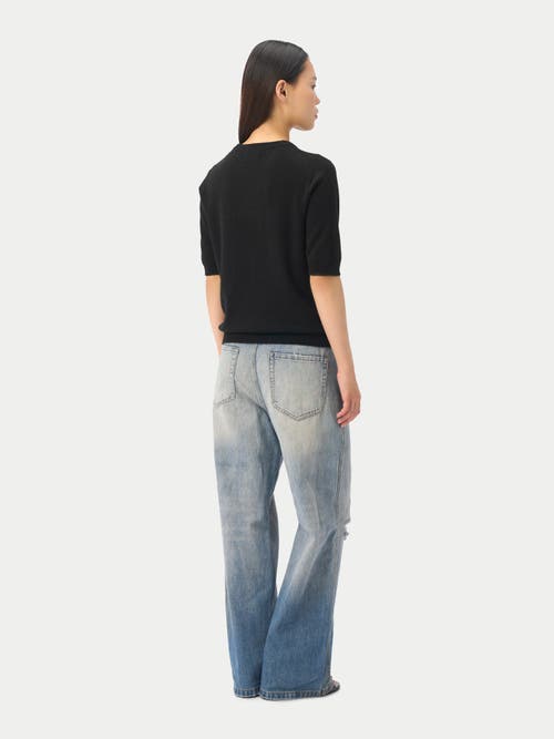 Gobi Mongolian Cashmere Elbow-length Sleeve Cashmere Sweater In Black
