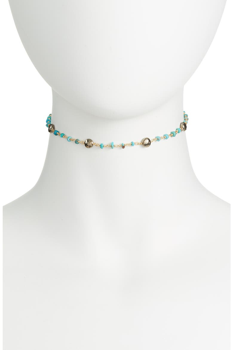 Diana Semiprecious Stone Satellite Choker, Main, color, TURQUOISE/ PYRITE
