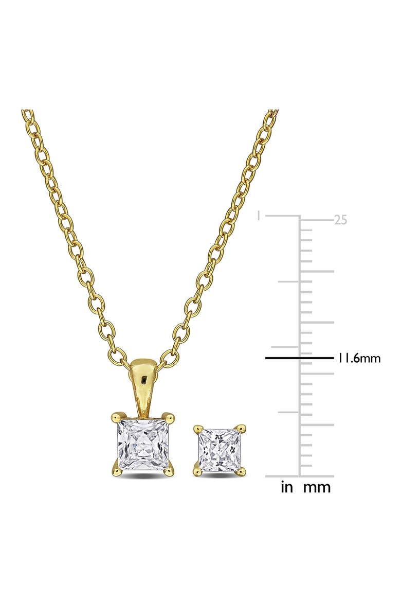 Square Cubic Zirconia Stud Earrings & Pendant Necklace Set, Alternate, color, GOLD