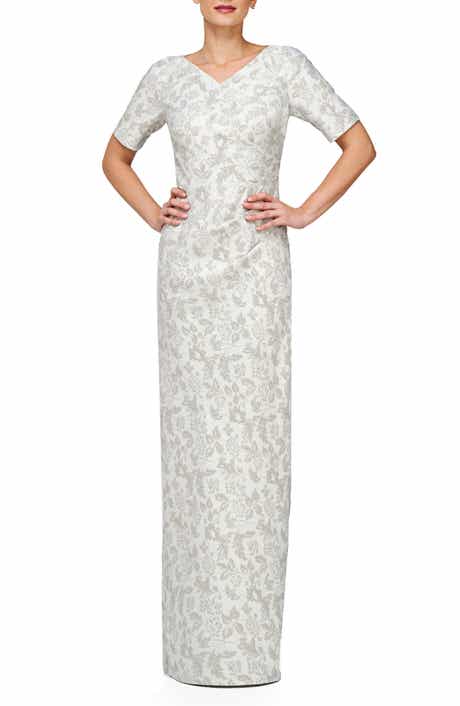 JS Collections Valerie Metallic Floral Jacquard Column Gown