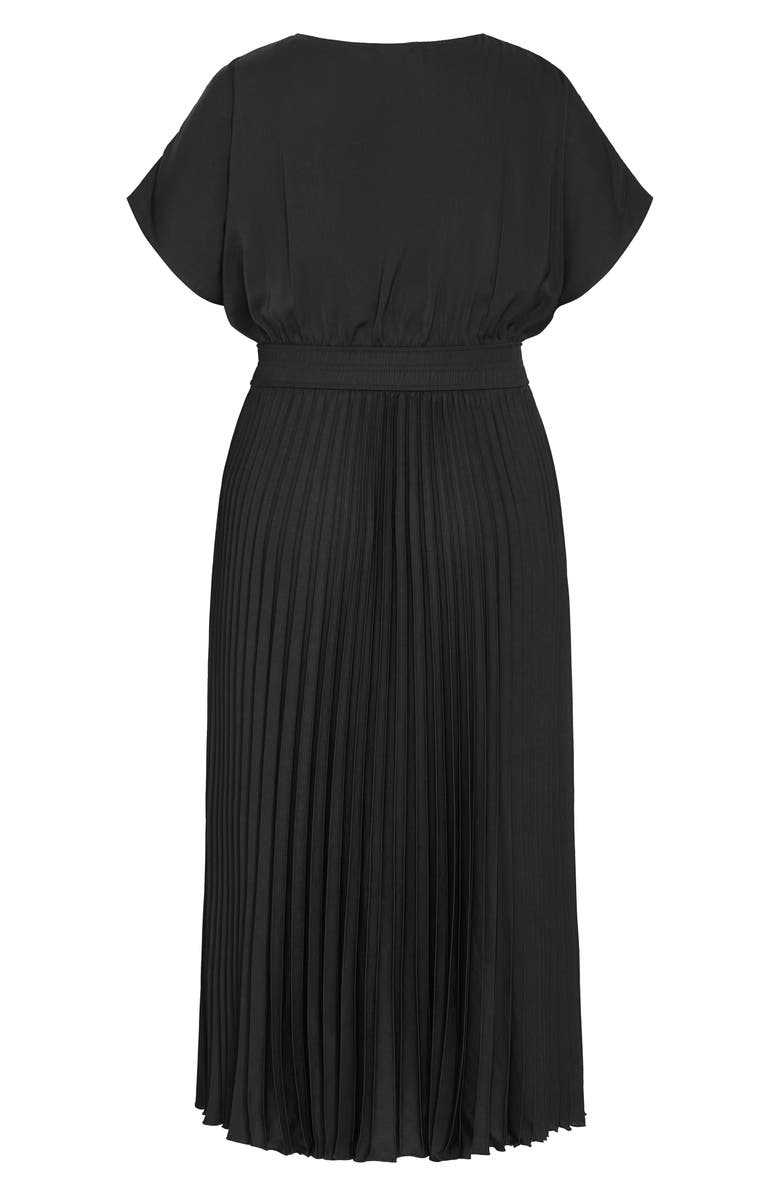 City Chic Elia Faux Wrap Pleated Dress, Alternate, color, Black