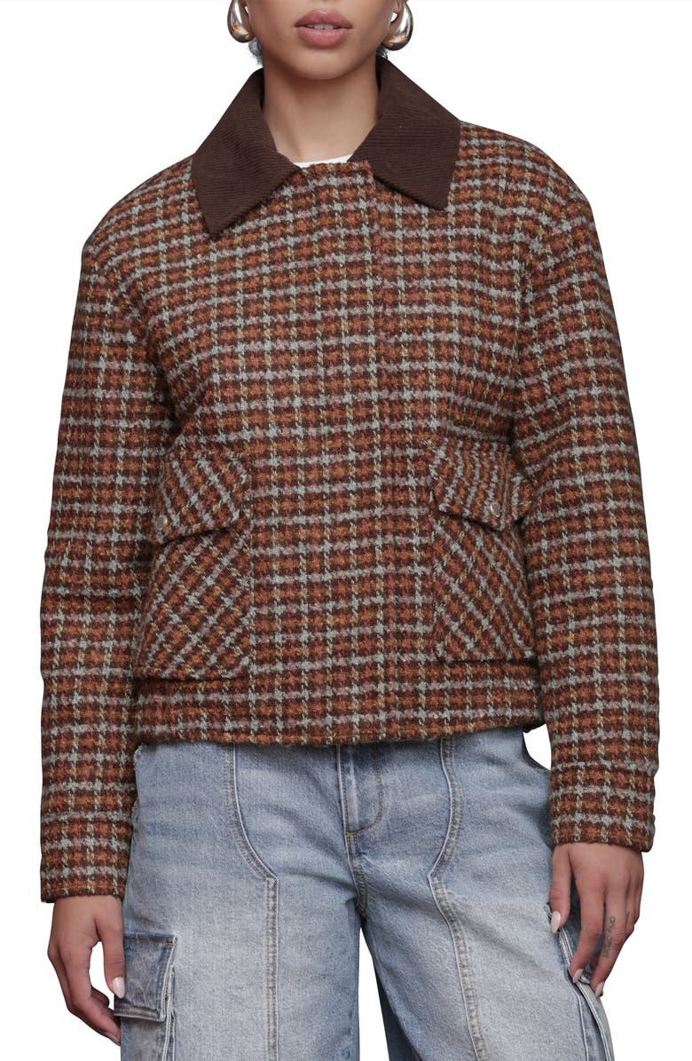 Avec Les Filles Oversize Tweed Bomber Jacket, Alternate, color, Brown/ Blue Plaid