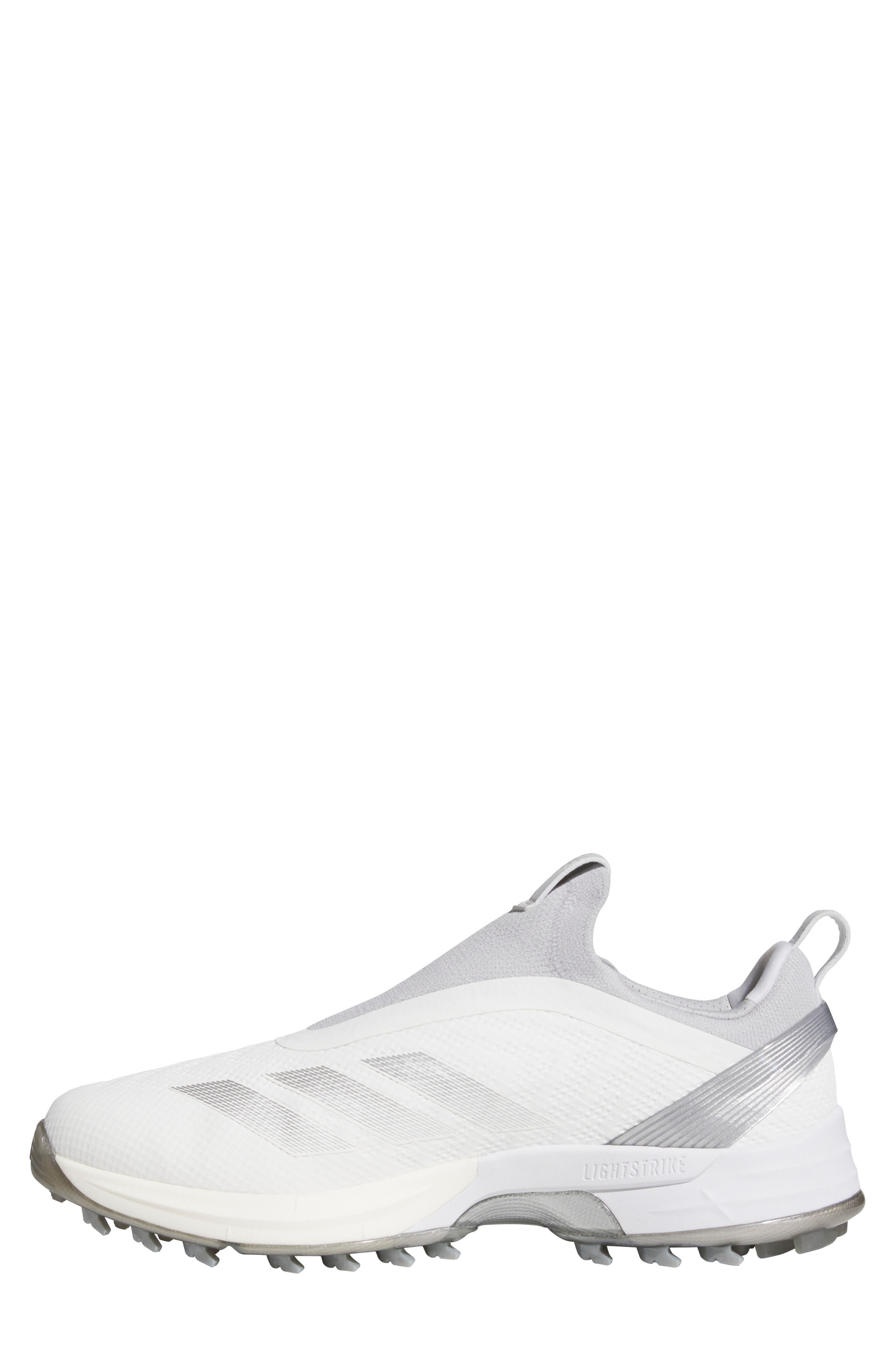 adidas Adizero ZG BOA<sup>®</sup> Waterproof Spikeless Golf Shoe, Alternate, color, White/ Silver Metallic