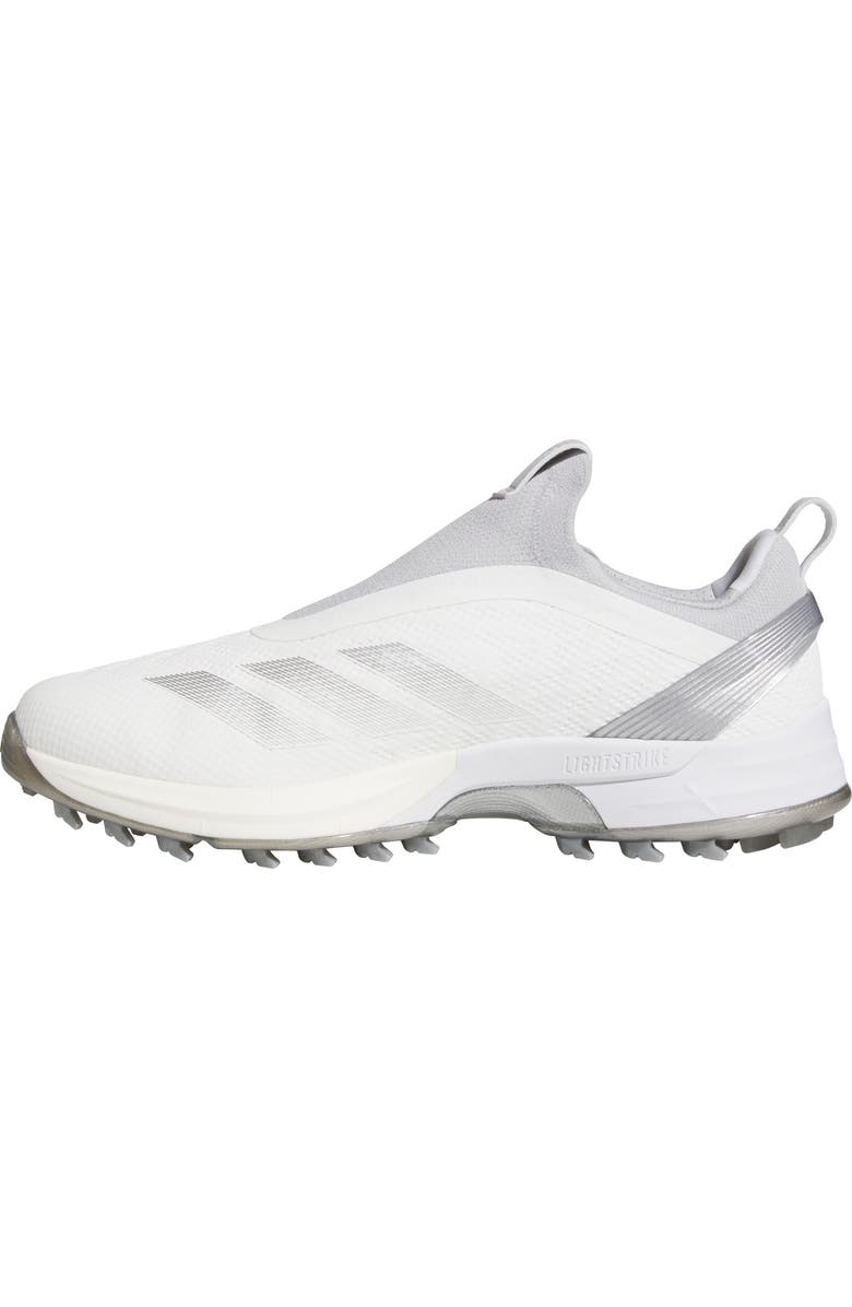 adidas Adizero ZG BOA<sup>®</sup> Waterproof Spikeless Golf Shoe, Alternate, color, White/ Silver Metallic