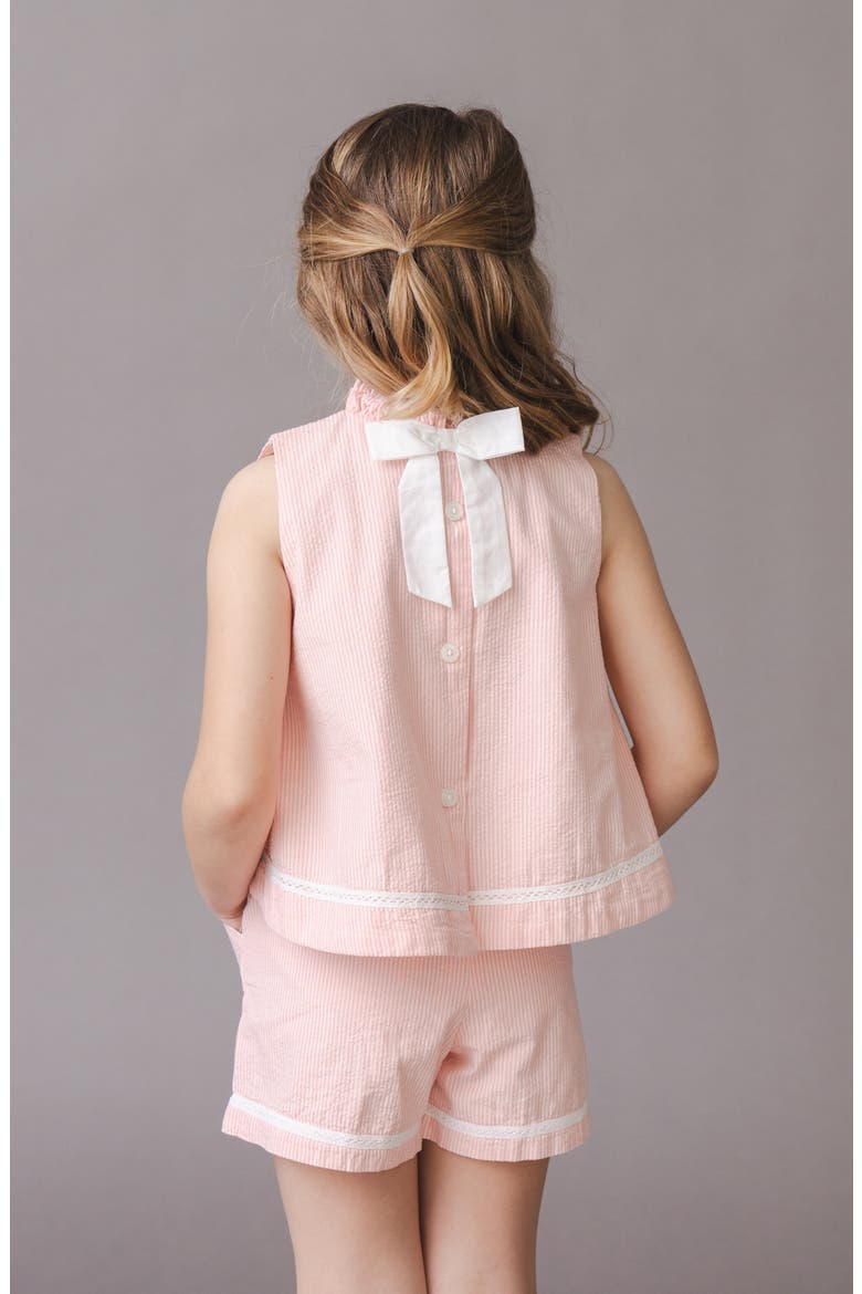 Kids' Organic Ruffle Neck Seersucker Top, Alternate, color, Tonal Rose Seersucker