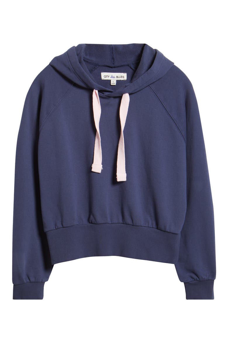 Crop Cotton Hoodie, Alternate, color, NAVY